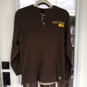 John Deere Brown L (14/16) Button Sweater Top